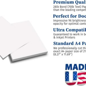 Wholesale Premium A4 Printer Paper 8.3" x 11.7" 28lb Bond(70lb Text/105gsm) Bright White Smooth A4 Copy Paper for Inkjet/Laser Printers, Professional Documents, Letters, Resumes, Invoices & Reports, 100 Sheets